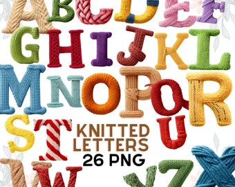 Knitted Alphabet Clipart: Wool Yarn PNG (Digital Download)