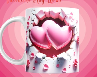 3D Heart Hole Mug Wrap, Valentine's Day PNG (Digital Download)