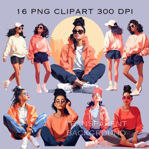 Tienermeisjes clipart bundel, pop-girl clipart 16 PNG, pop-art meisje PNG scrapbooking ambachtelijke bundel digitale papieren kaart maken commercieel gebruik