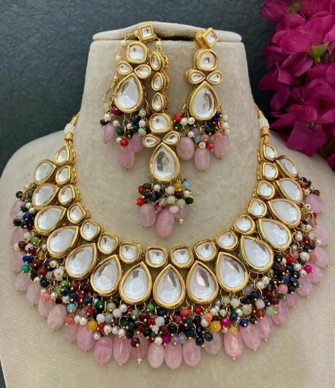 Buy Sabyasachi Inspired Designer Kundan Set, Pink Kundan Choker, Kundan