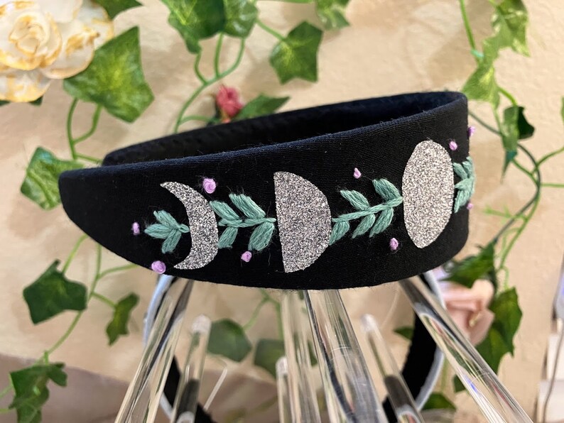 Moon Phases Embroidered Headbands Etsy
