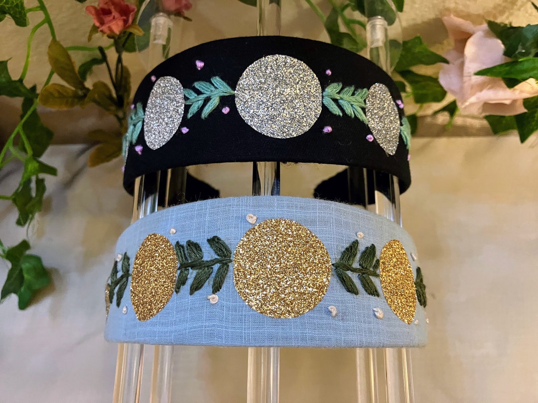 Moon Phases Embroidered Headbands Etsy