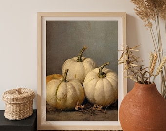 Otoño pared decoración imprimible calabaza naturaleza muerta pintura rústico otoño arte Vintage otoño pared impresión Halloween otoño decoración acción de gracias impresión