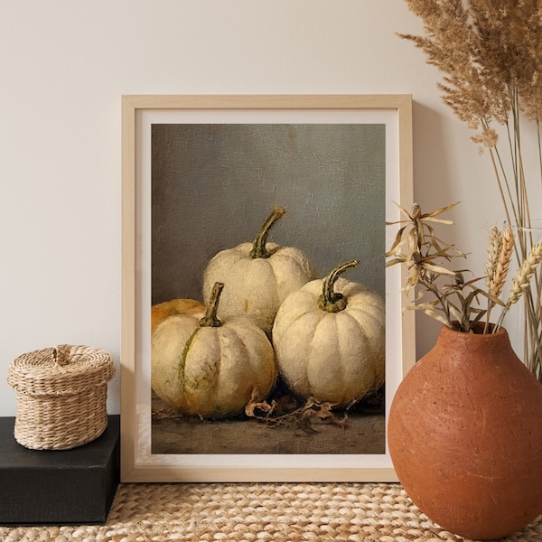 Fall Wall Decor Printable Pumpkin Still Life Painting Rustic Fall Art Vintage Autumn Wall Print Halloween Autumn Decor Thanksgiving Print