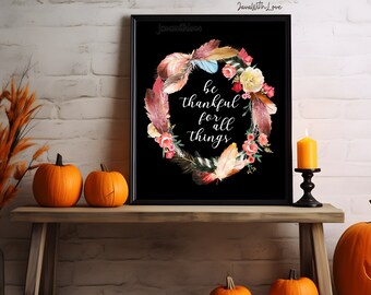 Thanksgiving Wall Art Decor Seasonal Fall Wreath Inspirational Saying Perfect For Fall  Autumn Printable Fall Harvest Thanksgiving Wreath