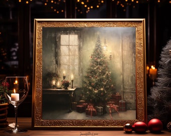 Vintage Christmas Wall Art Christmas Tree Printable Christmas Oil Painting Living Room Wall Art Cottagecore Decor Christmas Decor Winter