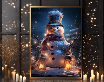 Christmas Snowman Wall Art Magical Winter Wonderland Painting Winter Art Decor Snowman Printable Winter Snow Poster Holiday Seasonal Decor