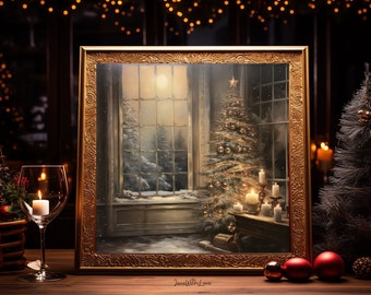 Vintage Christmas Wall Art Christmas Tree Printable Christmas Oil Painting Living Room Wall Art Cottagecore Decor Christmas Decor Winter 2