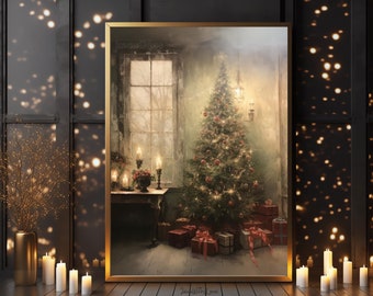 Vintage Christmas Wall Art Christmas Tree Printable Christmas Oil Painting Living Room Wall Art Cottagecore Decor Christmas Decor Winter