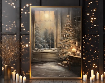 Vintage Christmas Wall Art Christmas Tree Printable Christmas Oil Painting Living Room Wall Art Cottagecore Decor Christmas Decor Winter 2