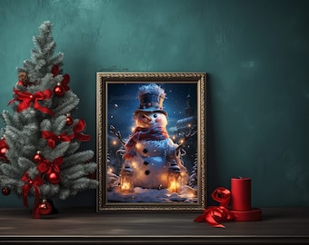Christmas Snowman Wall Art Magical Winter Wonderland Painting Winter Art Decor Snowman Printable Winter Snow Poster Holiday Seasonal Decor