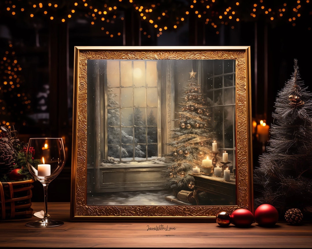 Vintage Christmas Wall Art Christmas Tree Printable Christmas Oil ...