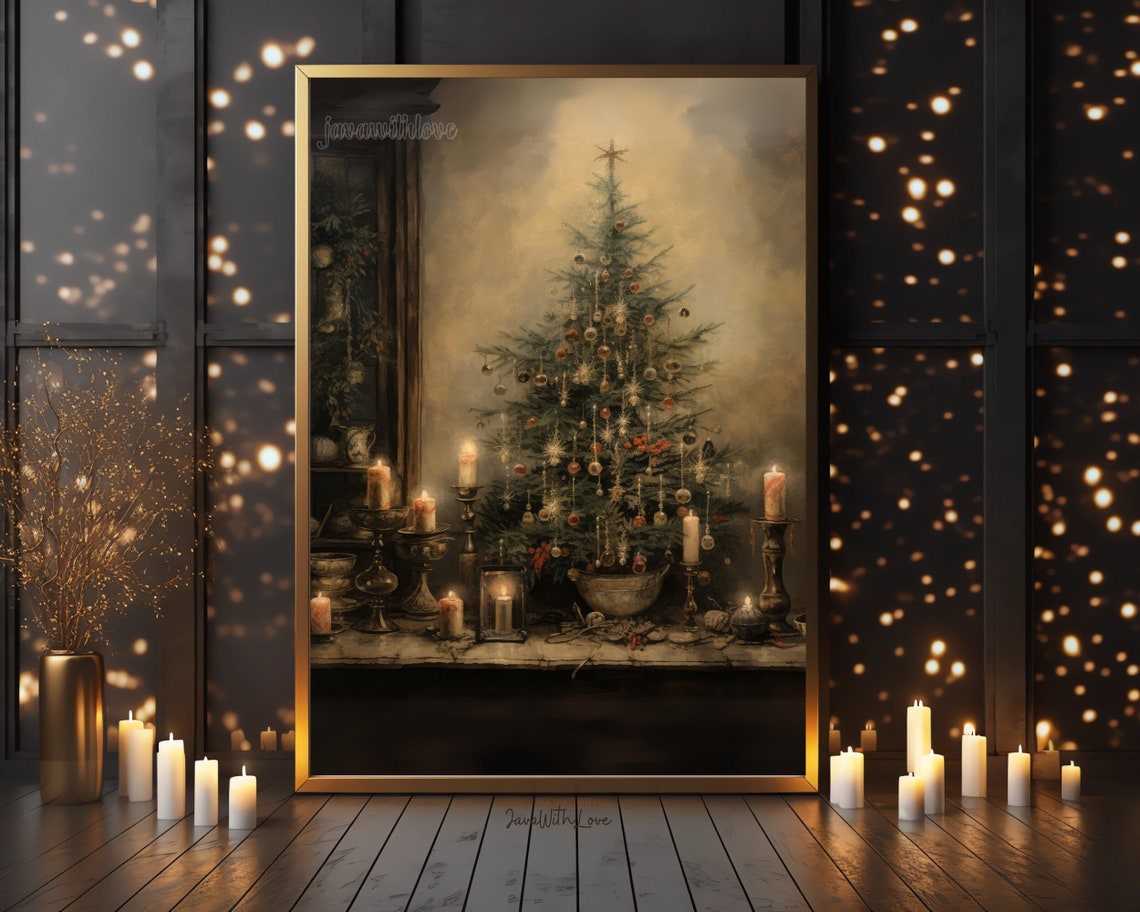 Vintage Christmas Wall Art Christmas Tree Printable Christmas Oil ...