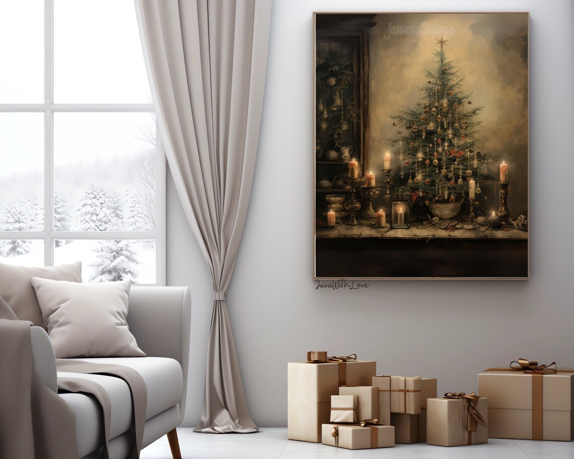 Vintage Christmas Wall Art Christmas Tree Printable Christmas Oil ...