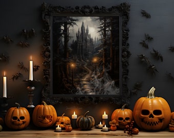 Printable Haunted Mansion wall art witch haunted house spooky dark halloween decor wiccan digital print Autumn decor Dark Academia Ghost