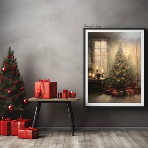 Vintage Christmas Wall Art Christmas Tree Printable Christmas Oil ...