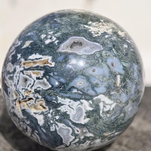 Natural Druzy Moss Agate Sphere - Natural Crystal Ball, Meditation & Unique Home Decor, Large Sphere (250 MM)