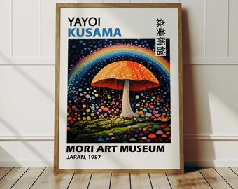 Yayoi Kusama Mushroom Poster - Japanese Wall Art for Your Home - Inspired by Yayoi Kusama Print - High-Quality Abstract Japandi Wall Art