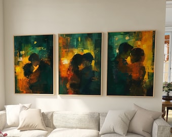 Romantic Couple Wall Art Set of 3 | Abstract Love Prints | Modern Bedroom Decor | Moody Relationship Art | Gallery Wall Set | 3 parts