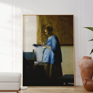 Póster de Vermeer - Lector de cartas en azul - Póster de alta calidad - Impresión de Vermeer como póster - Johannes Vermeer Wall Art