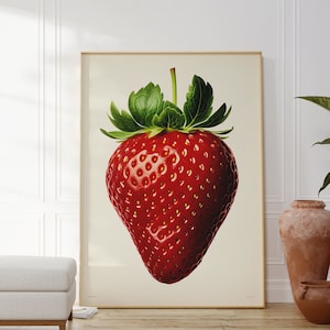 Erdbeere Poster, Obst Poster, Vintage Poster, Erdbeere Druck, Erdbeere Bild, Zeichnung Erdbeere, Frucht Poster