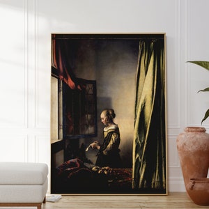 Póster de Vermeer - Lector de cartas en la ventana abierta - Póster de alta calidad - Impresión de Vermeer como póster - Johannes Vermeer Wall Art