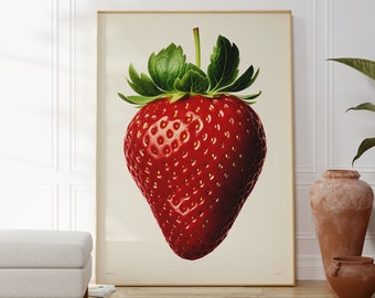 Strawberry poster, fruit poster, vintage poster, strawberry print, strawberry picture, strawberry drawing, fruit poster