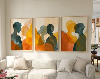 Abstract Figure Wall Art Set of 3 | Mid Century Modern Prints | Minimalist Neutral Wall Decor | Contemporary Gallery Wall Set | three parts