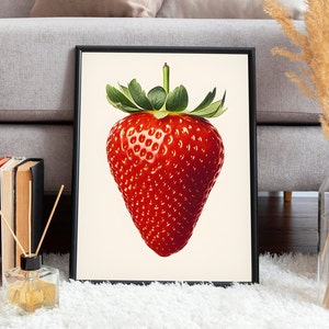 Erdbeere Poster, Obst Poster, Vintage Poster, Erdbeere Druck, Erdbeere Bild, Zeichnung Erdbeere, Frucht Poster