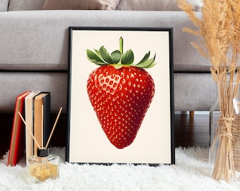 Strawberry poster, fruit poster, vintage poster, strawberry print, strawberry picture, strawberry drawing, fruit poster