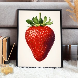 Erdbeere Poster, Obst Poster, Vintage Poster, Erdbeere Druck, Erdbeere Bild, Zeichnung Erdbeere, Frucht Poster, Detailgetreu