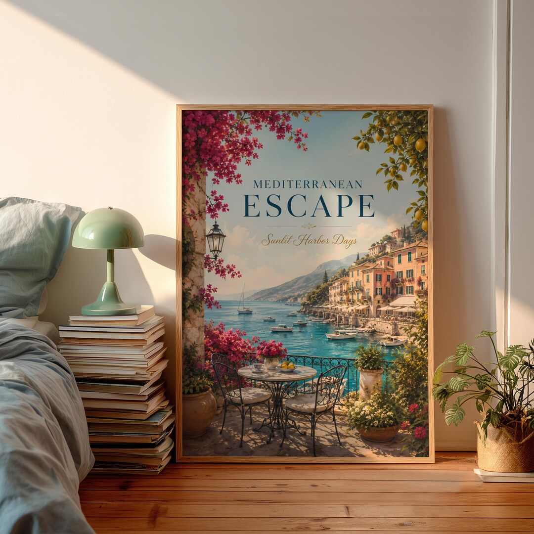 Mediterranean Escape Wall Art Print, Italian Harbor Poster, Coastal ...
