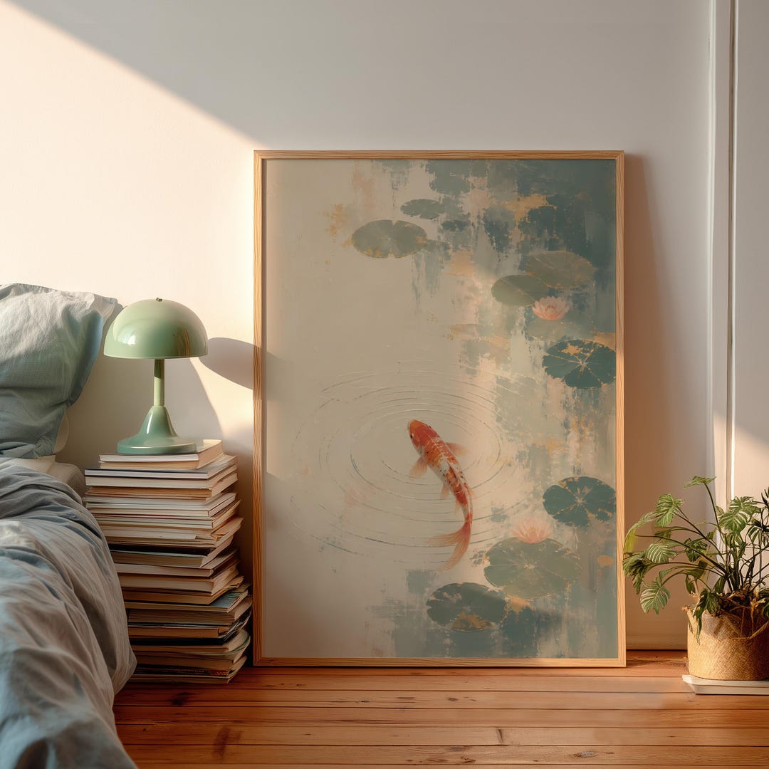 Koi Fish Wall Art Print, Japanese Pond Poster, Water Lily Zen Decor ...
