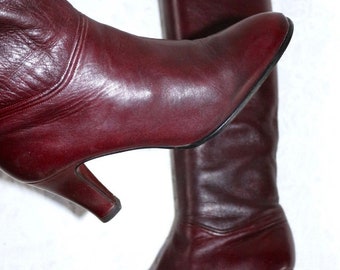 Stivali in pelle rosso scuro degli anni '70 -'80, taglia 39 di Peter Kaiser