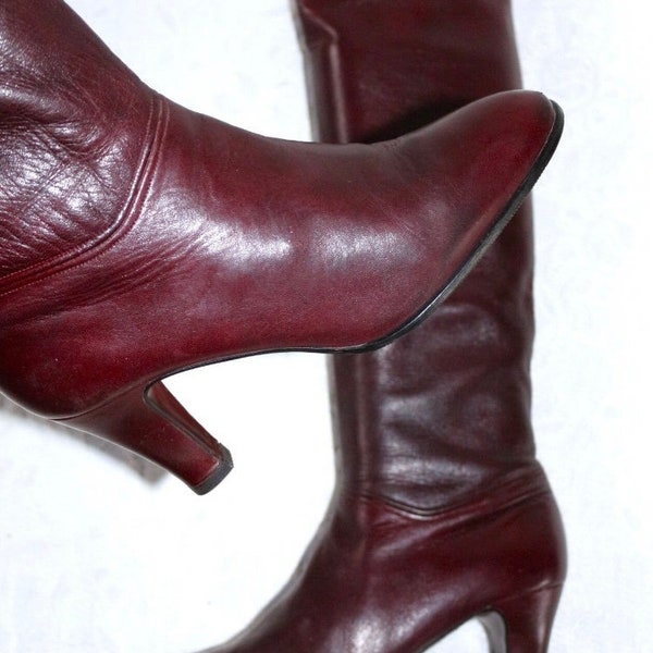 Stivali in pelle rosso scuro degli anni '70 -'80, taglia 39 di Peter Kaiser