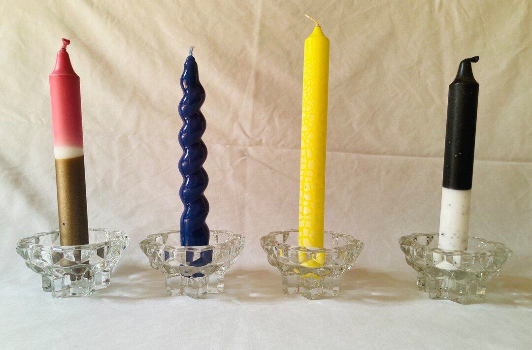 VINTAGE Candle Holders From Reims France Glass Chic X 4 Art Etsy
