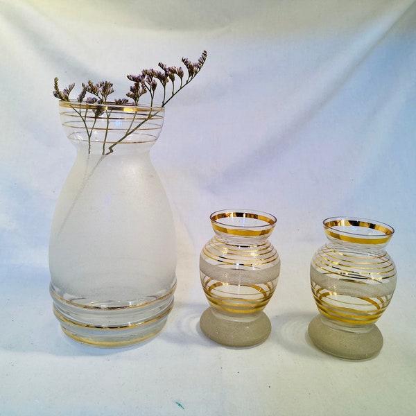 Vases décoratifs en verre grainé avec dorures style 70’s
