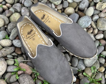 Handmade Leather Unisex Shoes, Gray Anthracite Color Leather Shoes, Barefoot Women Shoes, Best gift, Free Delivery in UK