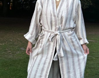 Natural %100 Cotton Bathrobes, Handwoven Cotton Robe, Hammam Turkish Style Stripe Robe, Best gift for Valentine's day, Free Delivery in UK