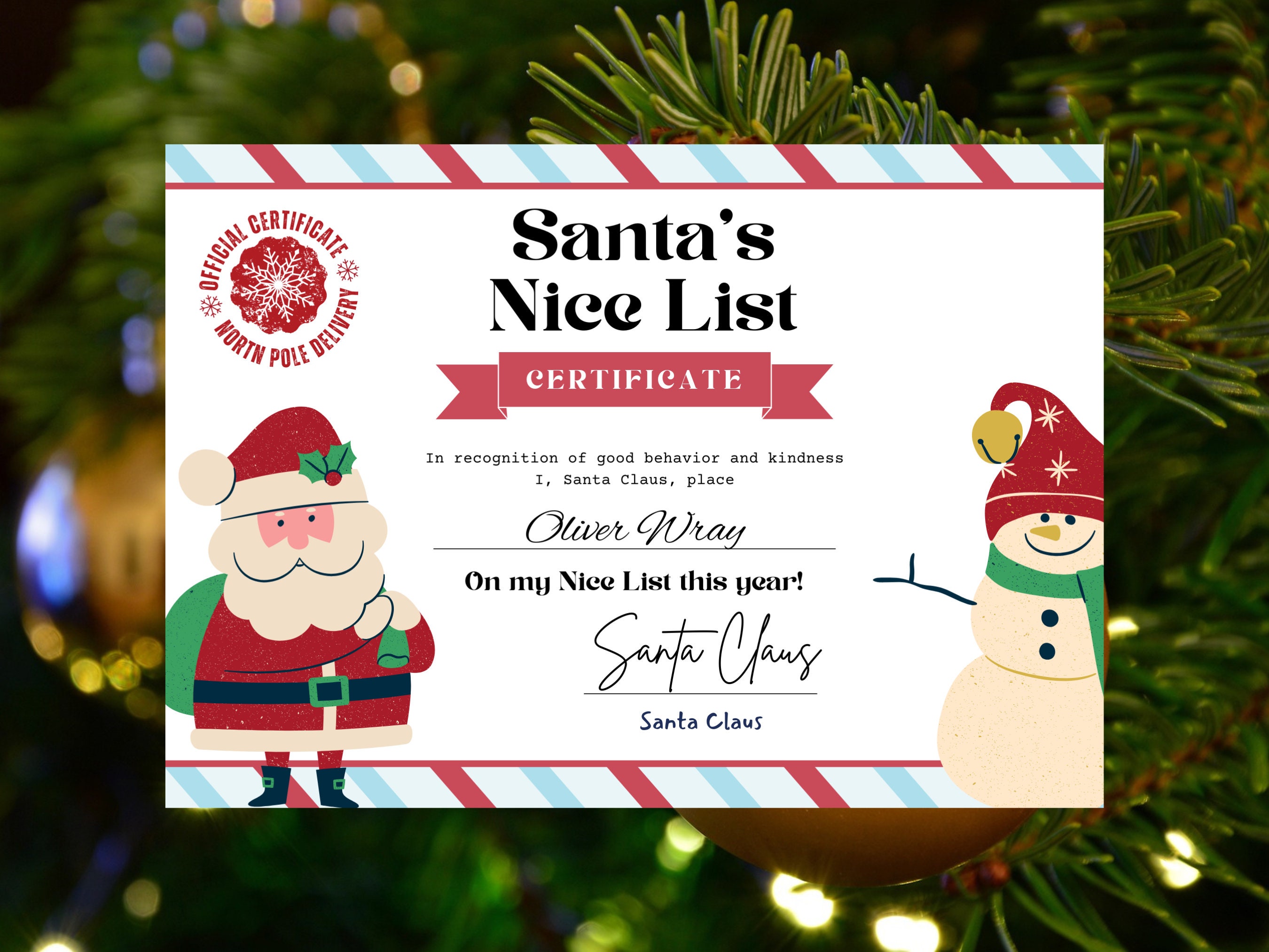 Printable Santa's Official Certificate From Santa - Etsy