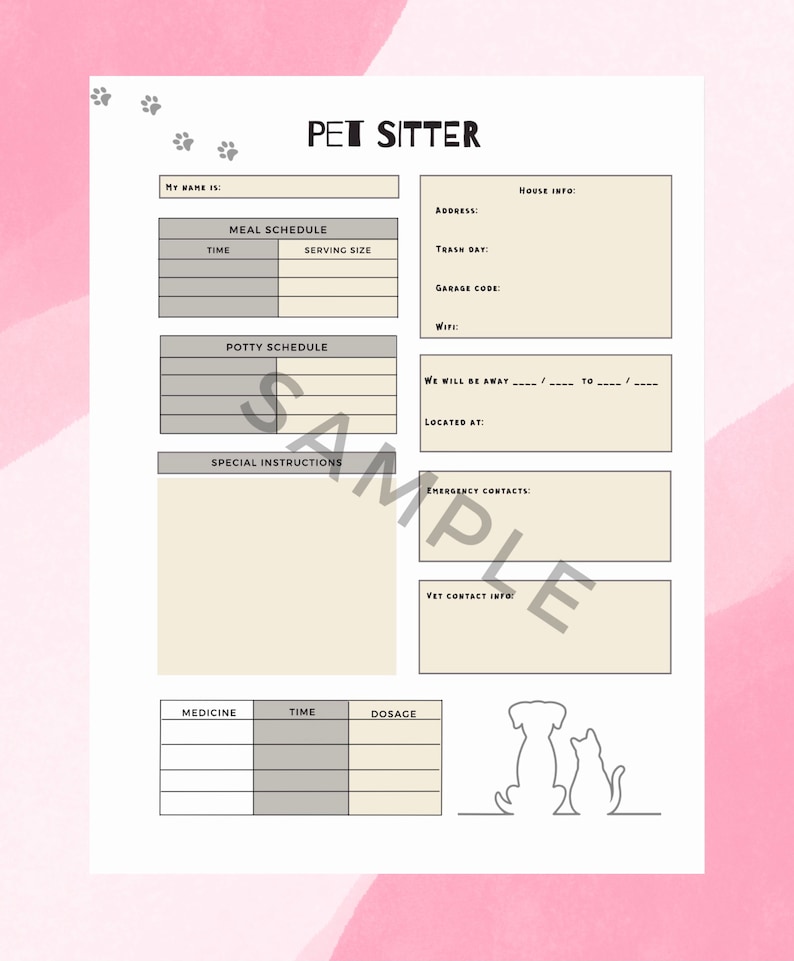 Pet Sitter Instructions Template, Printable PDF Planner, Pet Sitting Pet Sitter Instructions Template, Printable PDF Planner, Pet Sitting