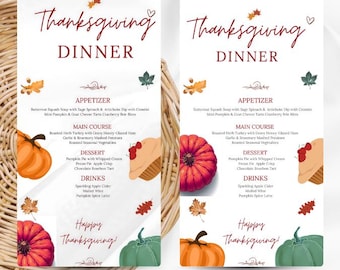Thanksgiving Dinner Menu – Instant Download, Editable & Printable