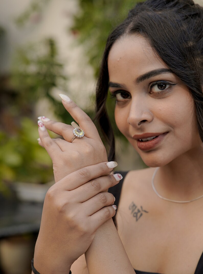 Sunny Glow Lemon Quartz Silver Ring Handcrafted Sterling Silver Ring
