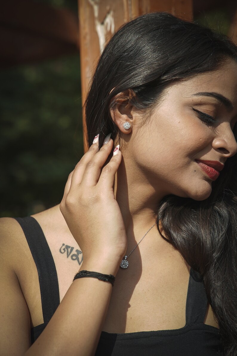 Cubic Zirconia Sterling Silver Matching Gemstone Pendant Necklace