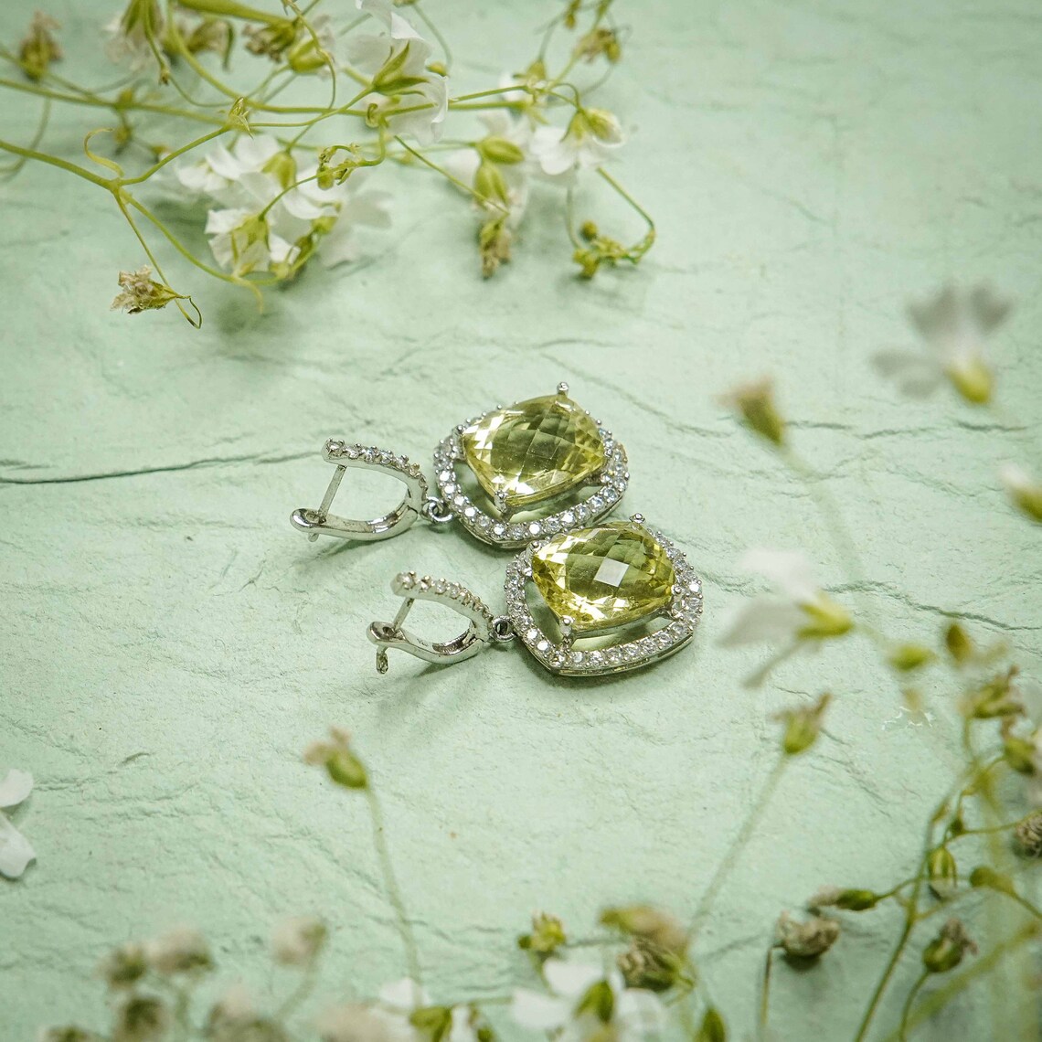 Lemon Quartz & Yellow Sapphire Round Earrings