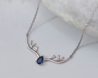 Blue Sapphire Deer Necklace For Women, 925 silver Sterling necklace gift, birthday gift,