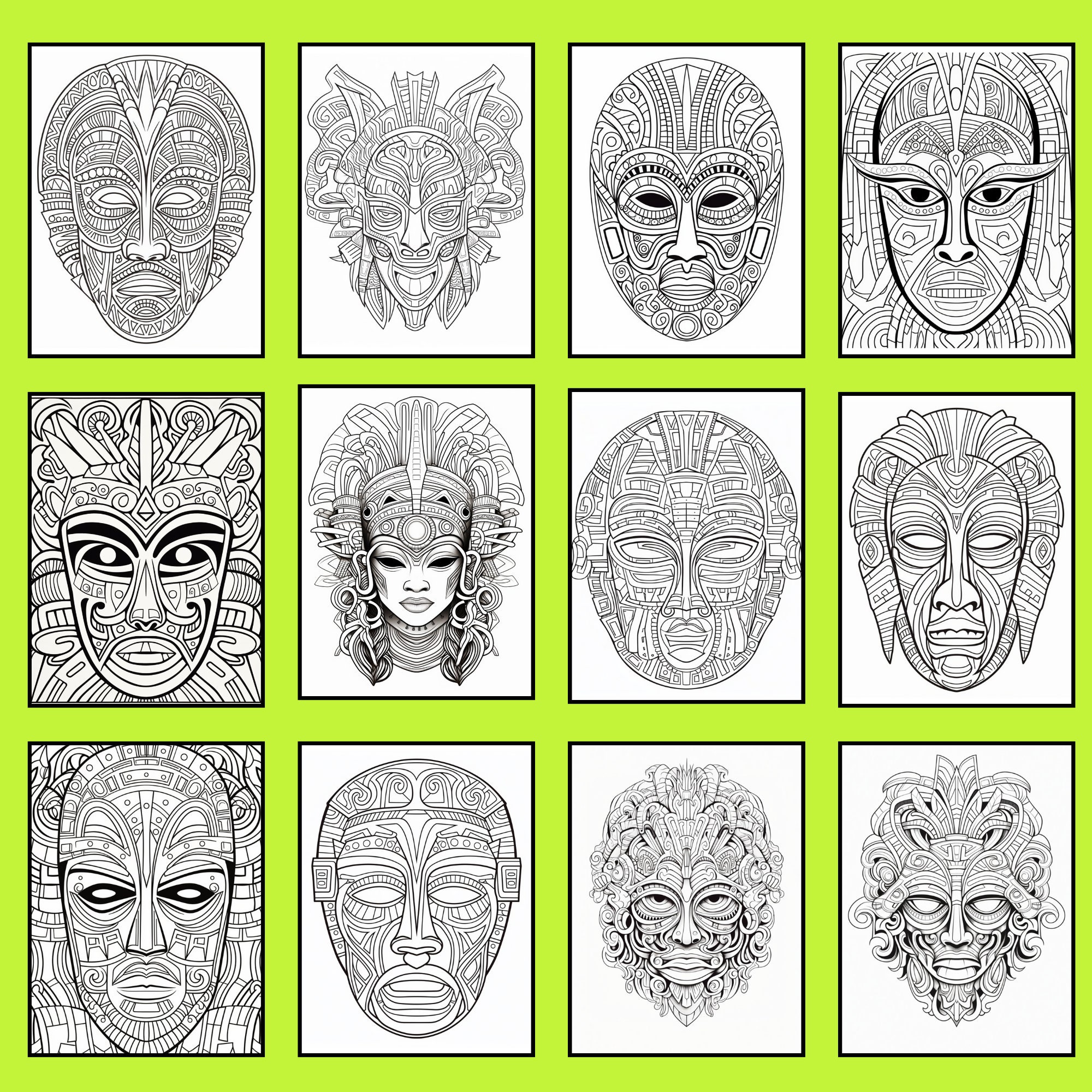 Printable African Mask Coloring Art Easy Stress Relief - Etsy