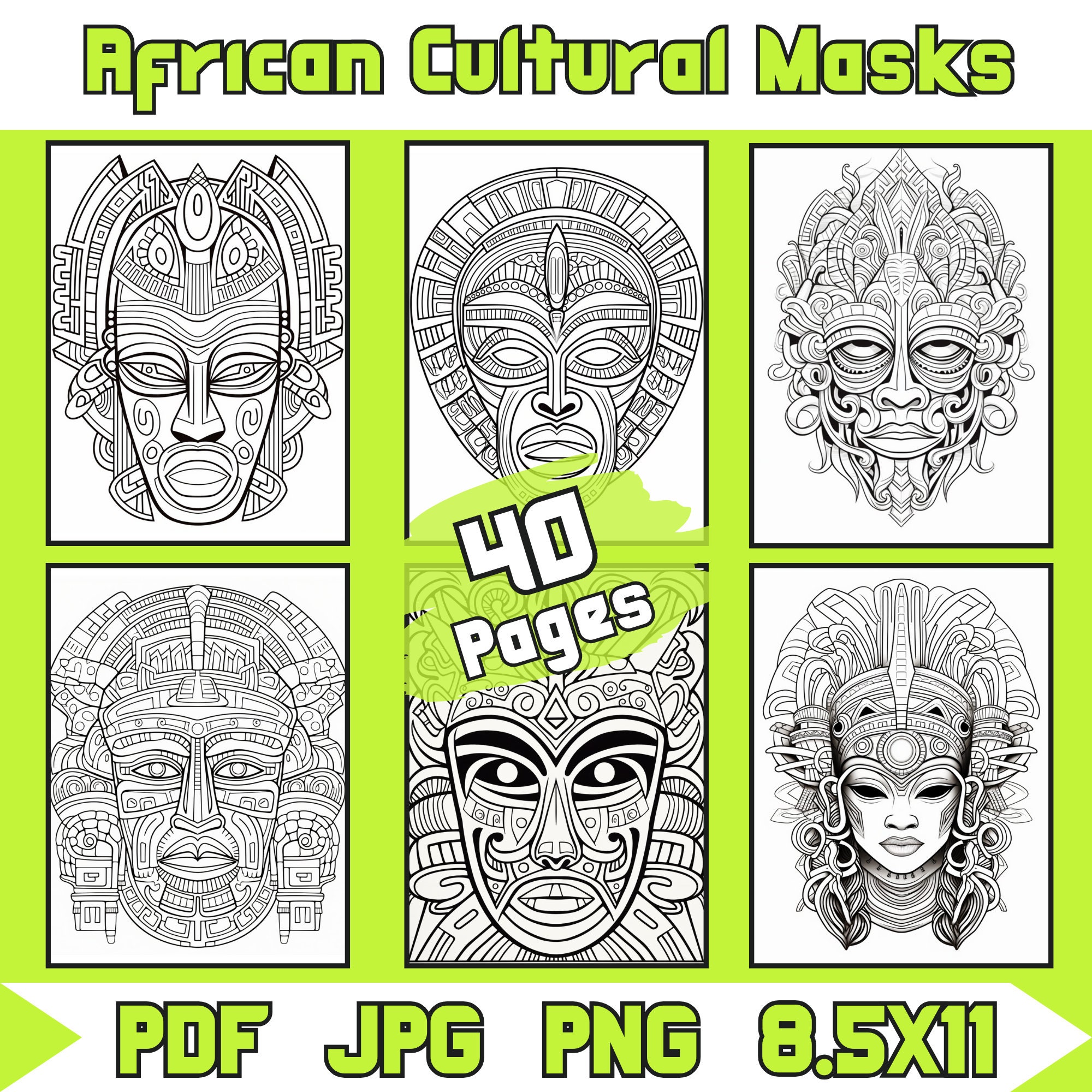 Printable African Mask Coloring Art Easy Stress Relief - Etsy