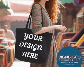 Tote Bag Mockup Canva | Black Tote Bag Mockup Bundle | Canvas Shopping Bag Mockups JPG PNG | Lifestyle Tote