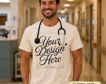 Male Nurse T-Shirt Mockup, Comfort Colors 1717 Ivory Tee, Healthcare RN Design (Digital Download)